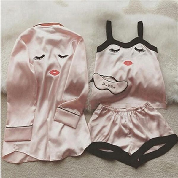 4 pieces pajama sets eyelash womens sleepwears print spaghetti strap lip loose comfortable sleepwear lingerie summer homewear, Black;red
4 pieces pajama sets eyelash womens sleepwears print spaghetti strap lip loose comfortable sleepwear lingerie summer homewear, Black;red
