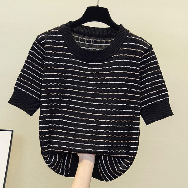 plus size s-4xl 2021 new summer stripe casual mesh shirt basic short sleeve neck stylish korean sweater nve2, White
plus size s-4xl 2021 new summer stripe casual mesh shirt basic short sleeve neck stylish korean sweater nve2, White
