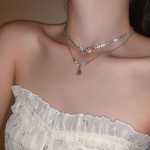 chains korea retro clavicle chain pink crystal water drop choker female adjustable double layer rhinestone heart pendant, Silver
chains korea retro clavicle chain pink crystal water drop choker female adjustable double layer rhinestone heart pendant, Silver