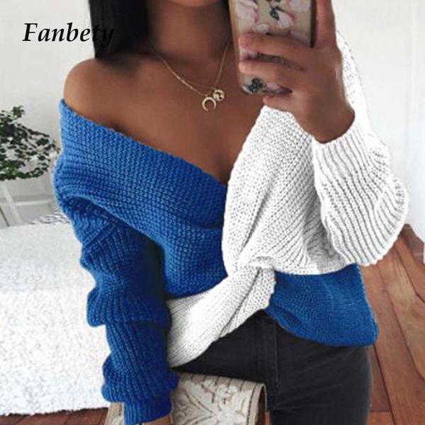 autumn winter off shoulder v-neck knit sweaters women fashion patchwork color pullover female casual loose streetwear, White;black
autumn winter off shoulder v-neck knit sweaters women fashion patchwork color pullover female casual loose streetwear, White;black