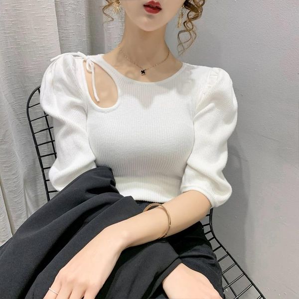 women's t-shirt 2021women fashionshort sleeve puff basic knitting sweater spring summer solid casual slim-fitkorean vintage jumper, White
women's t-shirt 2021women fashionshort sleeve puff basic knitting sweater spring summer solid casual slim-fitkorean vintage jumper, White