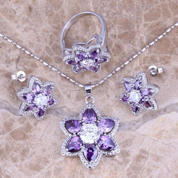 earrings & necklace incredible purple cubic zirconia white cz silver plated jewelry sets pendant ring size 6 / 7 8 9 10 s0435
earrings & necklace incredible purple cubic zirconia white cz silver plated jewelry sets pendant ring size 6 / 7 8 9 10 s0435