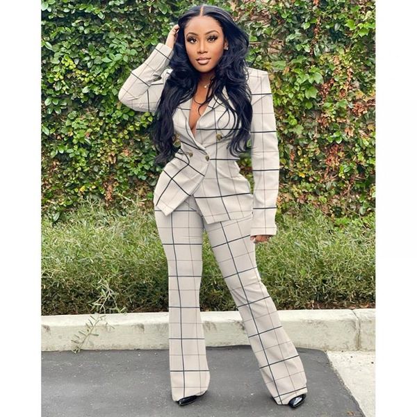 women's two piece pants checked jacket casual suit wide leg two-piece set lady office work wear fashion women long sleeve 2 business ou, White
women's two piece pants checked jacket casual suit wide leg two-piece set lady office work wear fashion women long sleeve 2 business ou, White