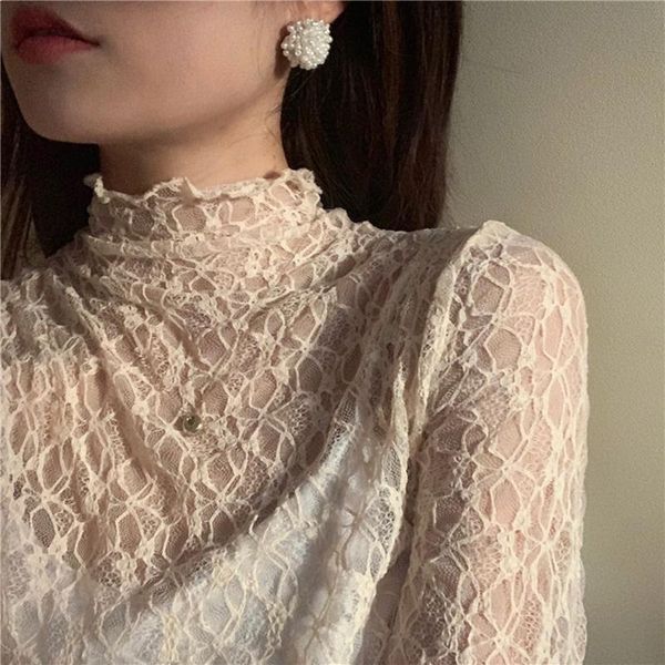 transparent mesh blouse women 2021 spring autumn frilly high neck stretchy ladies long sleeve sheer lace, White
transparent mesh blouse women 2021 spring autumn frilly high neck stretchy ladies long sleeve sheer lace, White