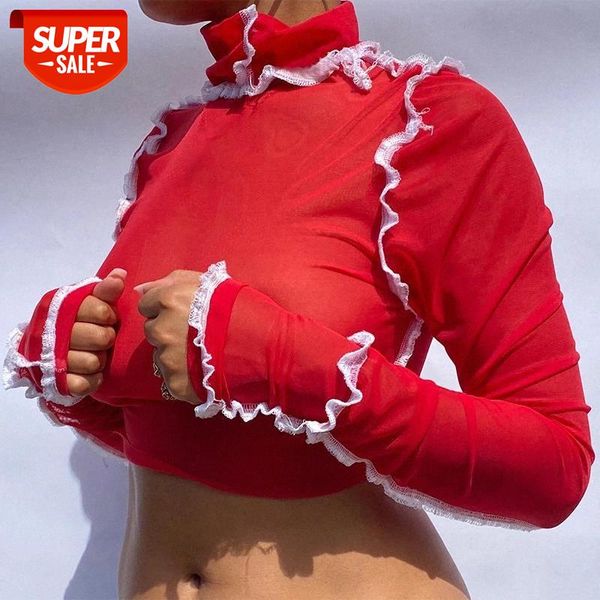spring women's see through transparent mesh patchwork turtleneck ruffle ruched t-shirts slim ladies streetwear cropped #oa2f, White
spring women's see through transparent mesh patchwork turtleneck ruffle ruched t-shirts slim ladies streetwear cropped #oa2f, White