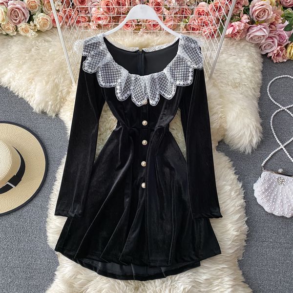 2021 vintage square collar long sleeve veet mini women casual single breasted party vestidos female spring autumn kddx, Black;gray
2021 vintage square collar long sleeve veet mini women casual single breasted party vestidos female spring autumn kddx, Black;gray