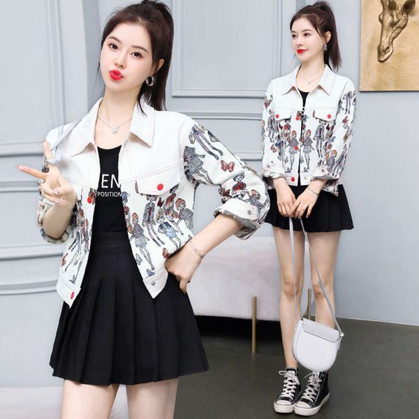 spring and autumn loose printed tooling style long sleeve short coat women's top, Black;brown
spring and autumn loose printed tooling style long sleeve short coat women's top, Black;brown