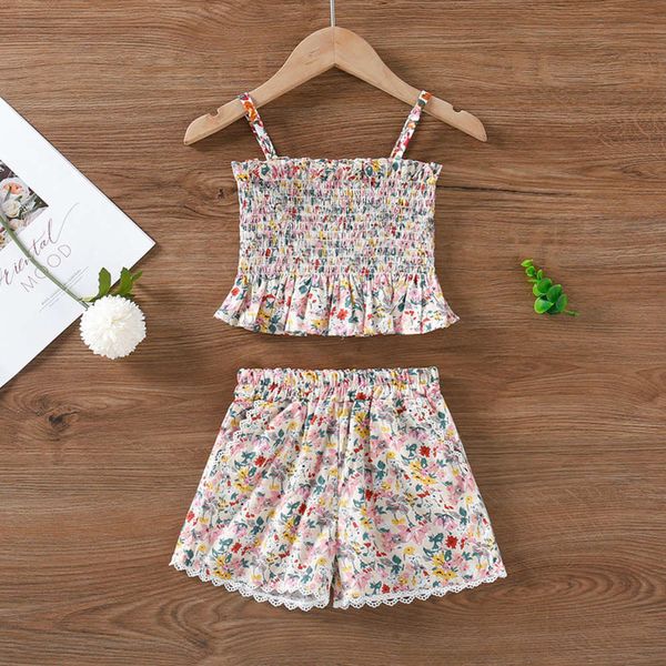 children's 2021 ew summer new girl's fresh floral suspender + high waist shorts tz241, White
children's 2021 ew summer new girl's fresh floral suspender + high waist shorts tz241, White