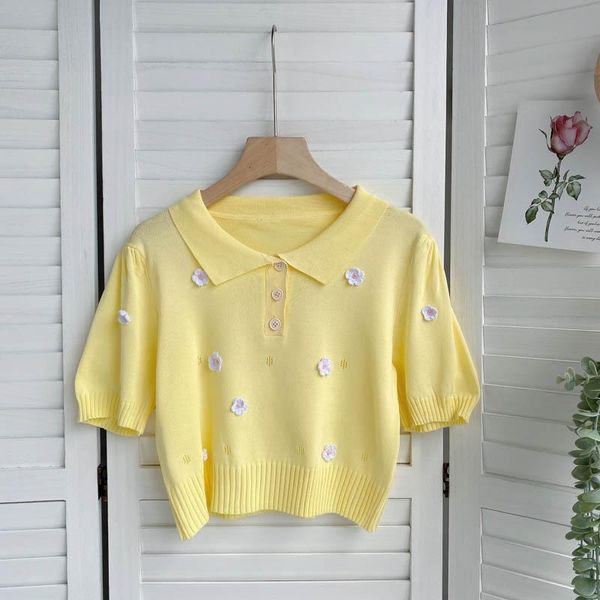 women's polos 2021 summer candy color sweet three-dimensional flower slim short knit sleeve shirt kk487, White
women's polos 2021 summer candy color sweet three-dimensional flower slim short knit sleeve shirt kk487, White