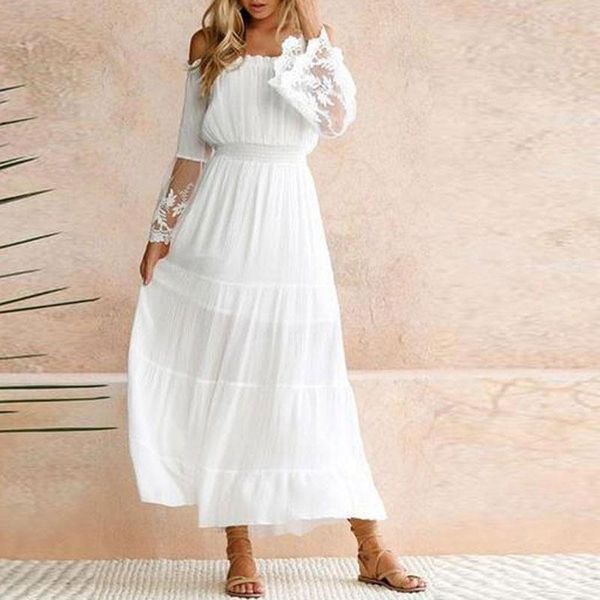 casual dresses maxi dress women 2021 summer long flare sleeve slash neck holiday spliced chic white beach rode vestidos, Black;gray
casual dresses maxi dress women 2021 summer long flare sleeve slash neck holiday spliced chic white beach rode vestidos, Black;gray