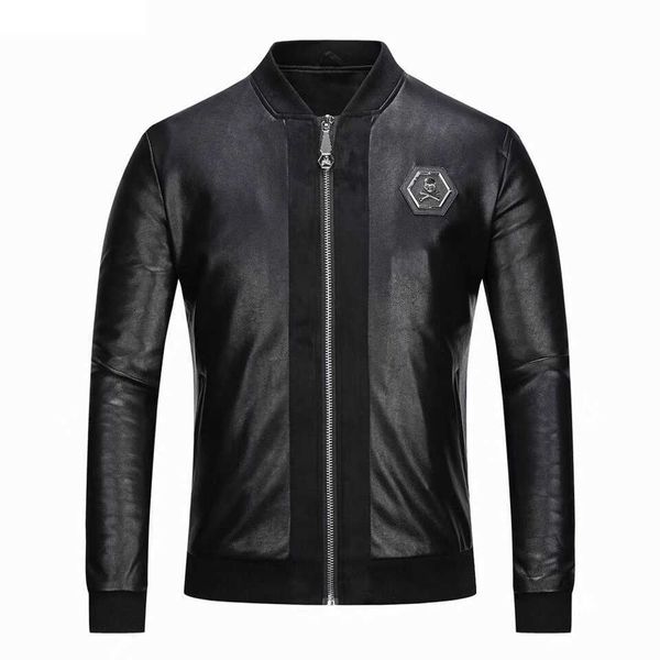 european style black plein brand mens badge denim jacket brand luxury men outerwear & coats black pu leather slim jacket for men 211018
european style black plein brand mens badge denim jacket brand luxury men outerwear & coats black pu leather slim jacket for men 211018