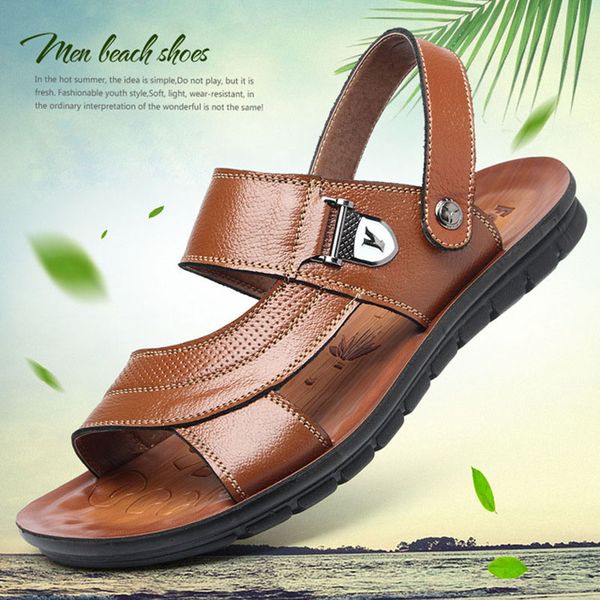 men's leather sandals summer open toe men casual shoes footwear new trend beach sandalias hombre slides dual use slippers, Black
men's leather sandals summer open toe men casual shoes footwear new trend beach sandalias hombre slides dual use slippers, Black