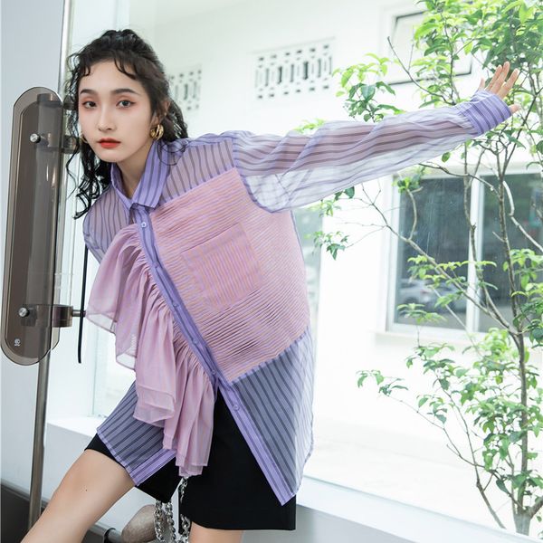 2021 new sakura pink organza blouse striped ruffle long sleeve women button up collar shirt patchwork fall fashion emdg, White
2021 new sakura pink organza blouse striped ruffle long sleeve women button up collar shirt patchwork fall fashion emdg, White