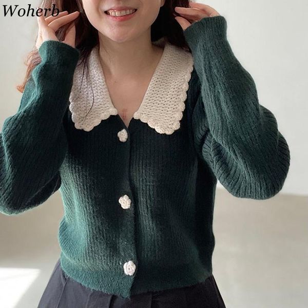 women's knits & tees woherb fall 2021 women clothing vintage cropped cardigan coat pull femme korean temperament knitted sweater ropa, White
women's knits & tees woherb fall 2021 women clothing vintage cropped cardigan coat pull femme korean temperament knitted sweater ropa, White
