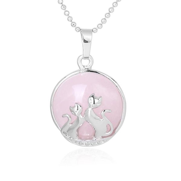 2021 new lucky double cat kitty necklace natural stone charm pendant for women amethyst pink crystal lapis lazuli romantic lover jewelry, Silver
2021 new lucky double cat kitty necklace natural stone charm pendant for women amethyst pink crystal lapis lazuli romantic lover jewelry, Silver