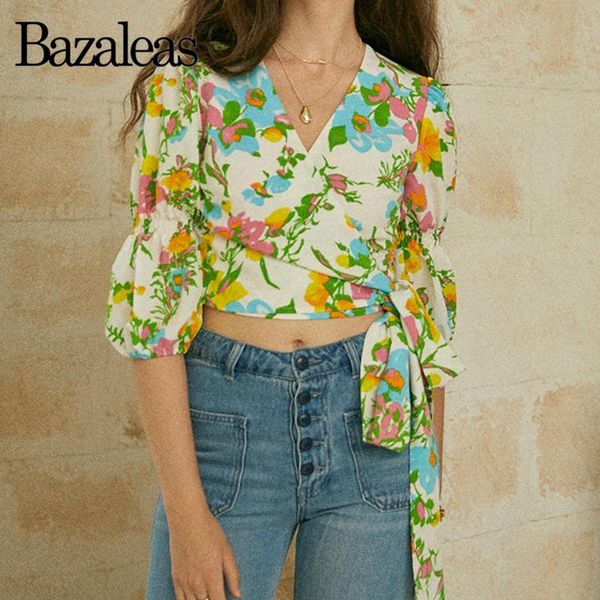 women's blouses & shirts bazaleas vintage v neck cropped blouse fashion green yellow floiral print women waist bandage summer, White
women's blouses & shirts bazaleas vintage v neck cropped blouse fashion green yellow floiral print women waist bandage summer, White