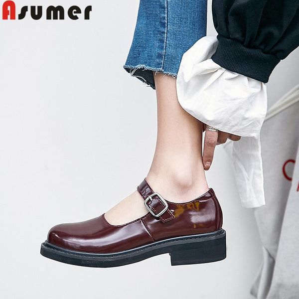 dress shoes asumer 2021 spring woman round toe buckle genuine leather women casual mary janes med heels, Black
dress shoes asumer 2021 spring woman round toe buckle genuine leather women casual mary janes med heels, Black