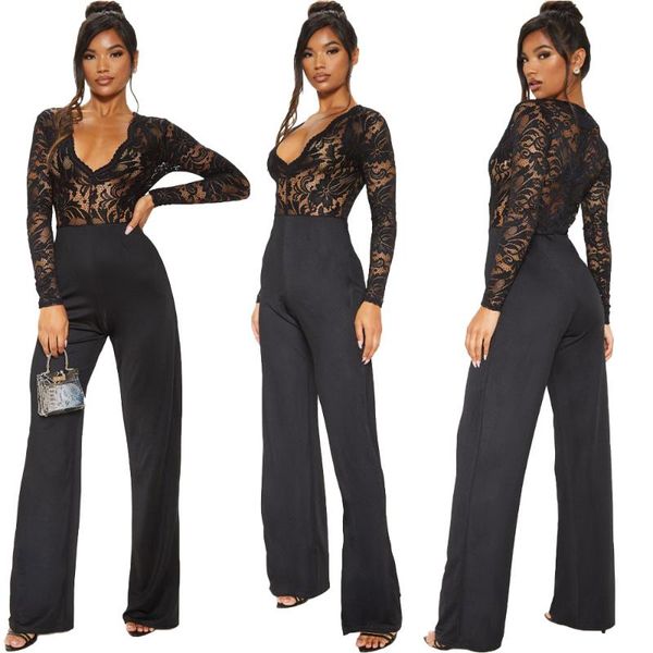women's jumpsuits & rompers bkld black v-neck long sleeve lace patchwork women jumpsuit 2021 autumn clubwear high waist wide leg elegan, Black;white
women's jumpsuits & rompers bkld black v-neck long sleeve lace patchwork women jumpsuit 2021 autumn clubwear high waist wide leg elegan, Black;white