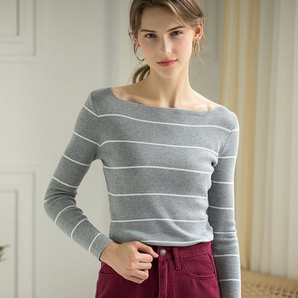 2021 new autumn winter women's sweaters slash neck minimalist striped korean style elegant slim casual sw200 c5rt, White;black
2021 new autumn winter women's sweaters slash neck minimalist striped korean style elegant slim casual sw200 c5rt, White;black