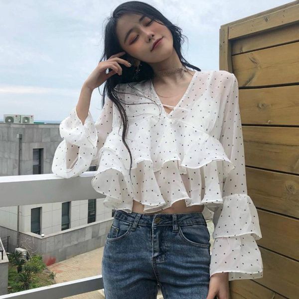 women long sleeve chiffon blouse dot print v-neck shirt female casual ruffles women's blouses & shirts, White
women long sleeve chiffon blouse dot print v-neck shirt female casual ruffles women's blouses & shirts, White