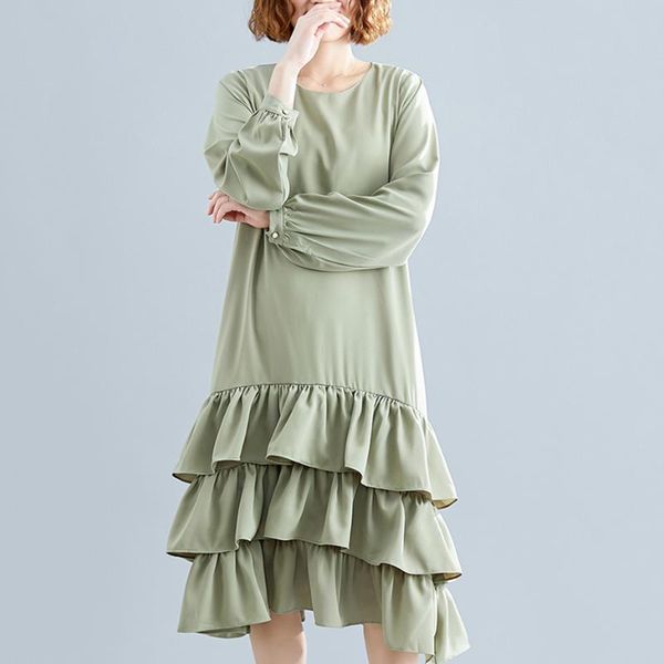 casual dresses o-neck dress women 2021 summer solid green vestidos female long sleeve loose cake ruffles, Black;gray
casual dresses o-neck dress women 2021 summer solid green vestidos female long sleeve loose cake ruffles, Black;gray