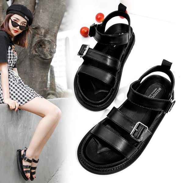 women's sandals black sandals 2021 buckle flat bottom casual