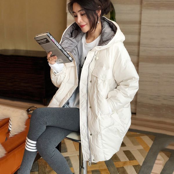 2021 autumn winter wear korean hooded et women's large loose white duck down medium and long coat, Black
2021 autumn winter wear korean hooded et women's large loose white duck down medium and long coat, Black