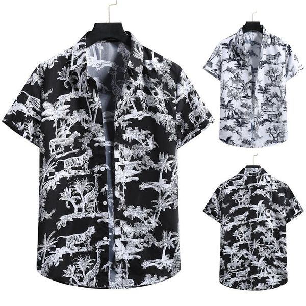men's casual shirts beach shirt cotton and linen short-sleeved floral men summer, White;black
men's casual shirts beach shirt cotton and linen short-sleeved floral men summer, White;black