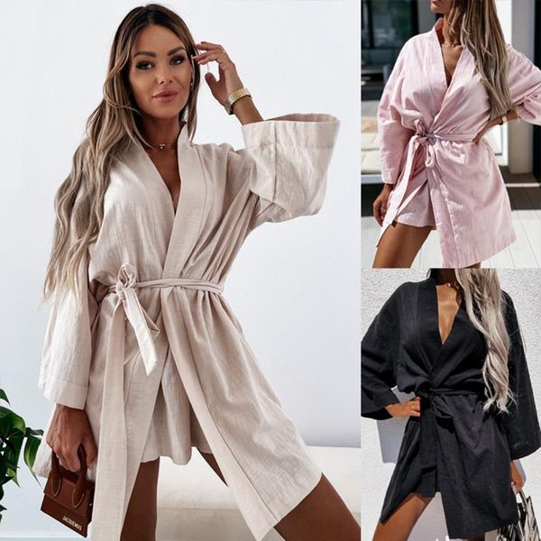 casual dresses lace up women v-neck kimono cardigan mini dress cotton linen long sleeve sashes robe style summer loose vestidos, Black;gray
casual dresses lace up women v-neck kimono cardigan mini dress cotton linen long sleeve sashes robe style summer loose vestidos, Black;gray