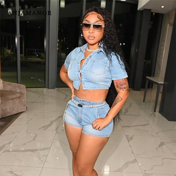 women's tracksuits anjamanor two piece set women clubwear denim shorts with crop t shirt blue black jeans matching sets pant suits, Gray 
women's tracksuits anjamanor two piece set women clubwear denim shorts with crop t shirt blue black jeans matching sets pant suits, Gray