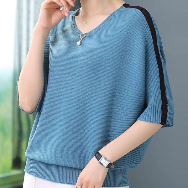 women's blouses & shirts summer women knitted blouse pullover short sleeve v-neck knit shirt blusas mujer de moda 2021 f20, White
women's blouses & shirts summer women knitted blouse pullover short sleeve v-neck knit shirt blusas mujer de moda 2021 f20, White