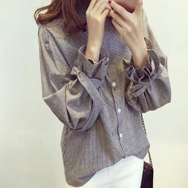 women's blouses & shirts spring autumn women fashion turn-down loose casual bow lantern long sleeve striped for large blouse top, White
women's blouses & shirts spring autumn women fashion turn-down loose casual bow lantern long sleeve striped for large blouse top, White