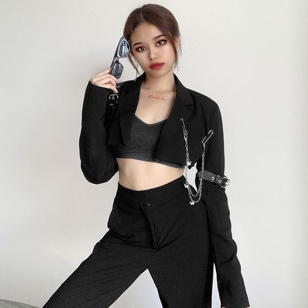 womens blazer metal chain cropped coat blazer jacket 2021 y2k esthetics black ladiesoffice vintage 90s outfits, Black;brown
womens blazer metal chain cropped coat blazer jacket 2021 y2k esthetics black ladiesoffice vintage 90s outfits, Black;brown