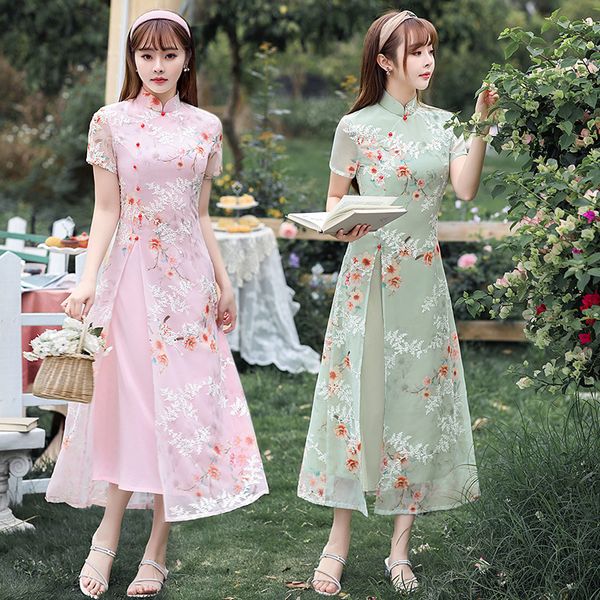 summer embroidery applique chiffon split long qipao traditional chinese women short sleeve dress daily aodai cheongsam, Red
summer embroidery applique chiffon split long qipao traditional chinese women short sleeve dress daily aodai cheongsam, Red