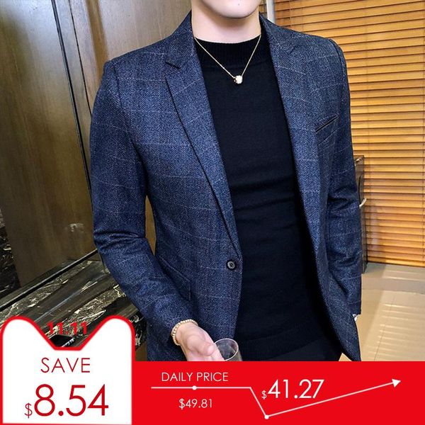 men's suits & blazers vintage plaid blazer british stylish male suit jacket business casual one button for men regular abrigo hombre, White;black
men's suits & blazers vintage plaid blazer british stylish male suit jacket business casual one button for men regular abrigo hombre, White;black