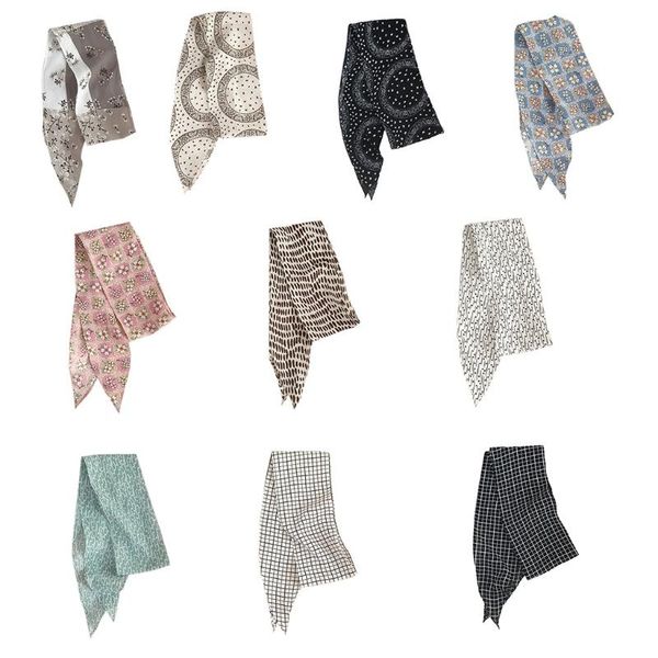 scarves k3nf women silky skinny hair wrist scarf floral print neckerchief handbag handle wrap, Blue;gray 
scarves k3nf women silky skinny hair wrist scarf floral print neckerchief handbag handle wrap, Blue;gray