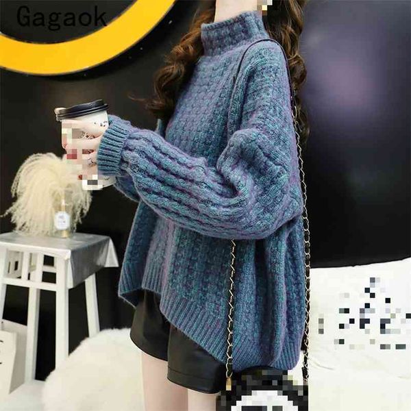 women preppy style knitted thick sweater autumn winter turtleneck full solid loose casual warm wild pullovers 210531, White;black
women preppy style knitted thick sweater autumn winter turtleneck full solid loose casual warm wild pullovers 210531, White;black