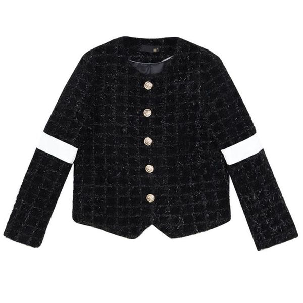 women's jackets black chic bright wire women long sleeve single breasted woollen overcoat fashion street lady short plaid coats ol, Black;brown
women's jackets black chic bright wire women long sleeve single breasted woollen overcoat fashion street lady short plaid coats ol, Black;brown