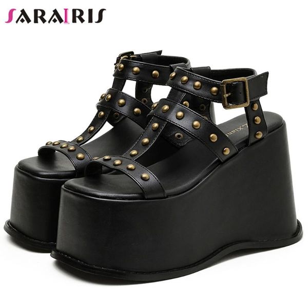 sandals sarairis solid rivit buckle wedges open toe platform shoes thick bottom punk goth cool women trendy, Black
sandals sarairis solid rivit buckle wedges open toe platform shoes thick bottom punk goth cool women trendy, Black