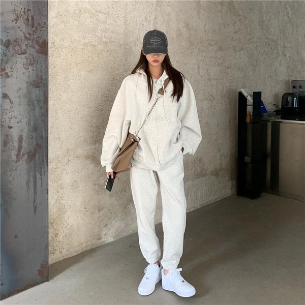 2021 autumn winter clothes women new loose hooded zipper sweatshirts+high-waisted casual sweatpants two-piece suit, White
2021 autumn winter clothes women new loose hooded zipper sweatshirts+high-waisted casual sweatpants two-piece suit, White