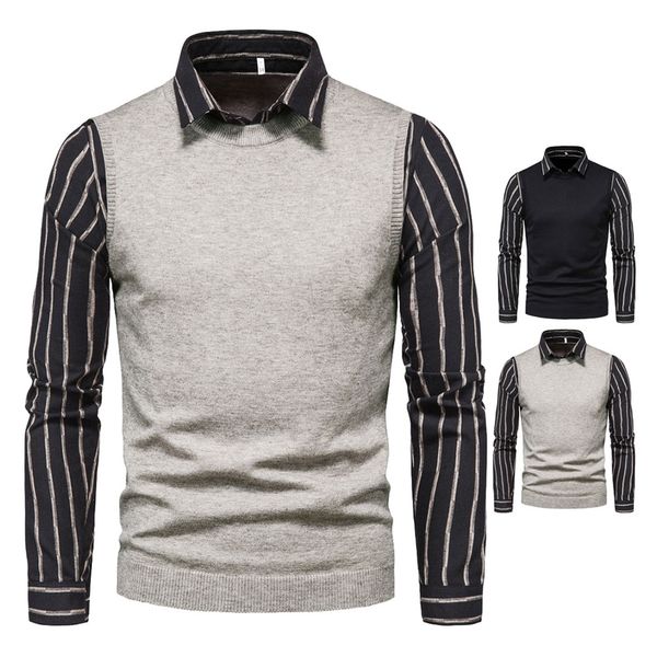 men's sweaters for men vintage pullover autumn fashion fake two piece knitted sweater turn-down collar shirt male clothes, White;black
men's sweaters for men vintage pullover autumn fashion fake two piece knitted sweater turn-down collar shirt male clothes, White;black