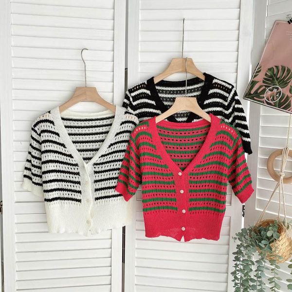 women's knits & tees singreiny retro stripe knitted cardigan women design hollow v neck short sleeve single breasted summer korean out, White
women's knits & tees singreiny retro stripe knitted cardigan women design hollow v neck short sleeve single breasted summer korean out, White