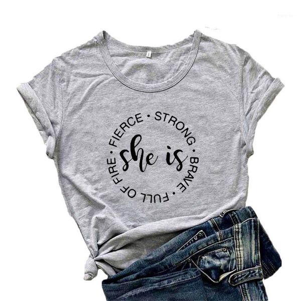 women's t-shirt she is fierce strong brave full of fire t shirt women letter printed tshirt cotton casual feminist tee femme top, White
women's t-shirt she is fierce strong brave full of fire t shirt women letter printed tshirt cotton casual feminist tee femme top, White