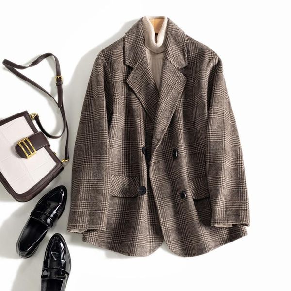 women's wool & blends spring autumn women all-match loose japanese style brief plaid comfortable warm thick woolen jackets, Black
women's wool & blends spring autumn women all-match loose japanese style brief plaid comfortable warm thick woolen jackets, Black