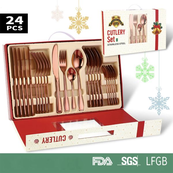 excellent gift box packing stainless steel 24 pieces flatware double lines western dinnerware gold copper finishing spoon
excellent gift box packing stainless steel 24 pieces flatware double lines western dinnerware gold copper finishing spoon