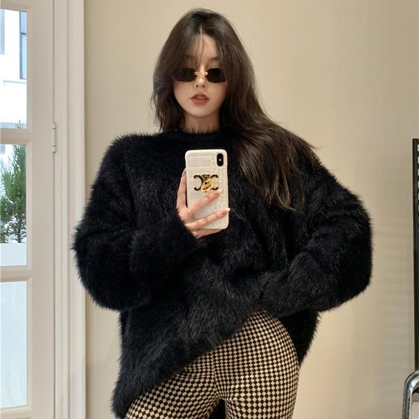 large size black sweater women loose for autumn winter new round neck pullover to keep warm thick plush sweater long sleeve top, White;black
large size black sweater women loose for autumn winter new round neck pullover to keep warm thick plush sweater long sleeve top, White;black