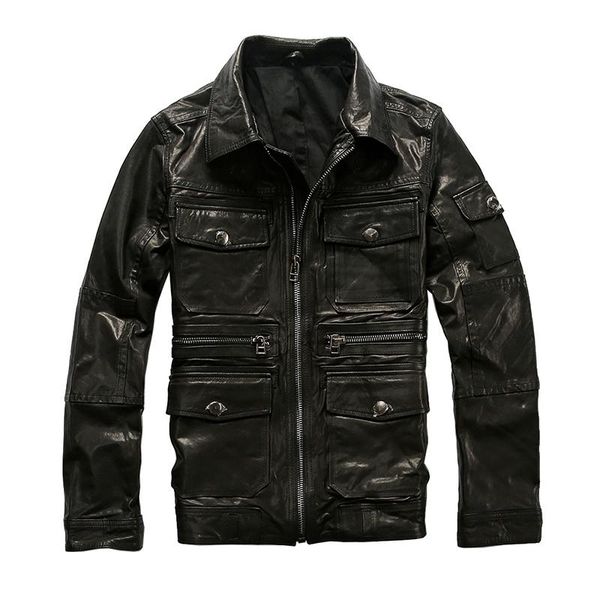 men's leather & faux genuine coat vegetable tanned sheepskin jacket spring autumn multi pockests lapel casual, Black
men's leather & faux genuine coat vegetable tanned sheepskin jacket spring autumn multi pockests lapel casual, Black