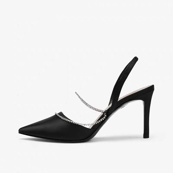 sandals designer women spring fashion brand high heels pointed toe chain strap ladies pumps shoes woman, Black 
sandals designer women spring fashion brand high heels pointed toe chain strap ladies pumps shoes woman, Black