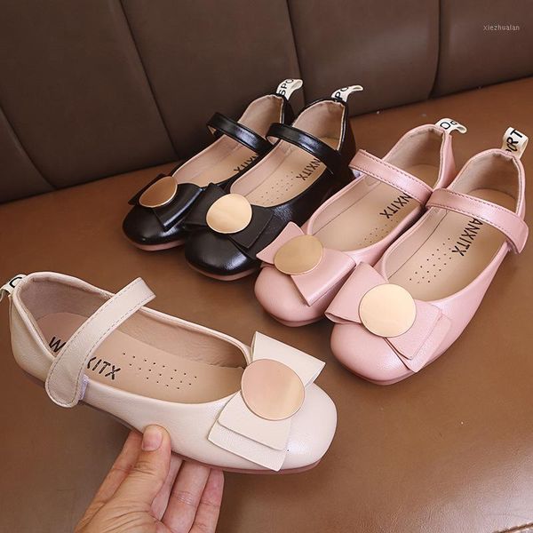 flat shoes children princess girls metal round button single dance glitter leather party dress wedding shoes1, Black;grey