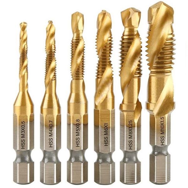 hand tools 6pcs m3-m10 tap drill bit hex shank titanium plated hss screw thread metric bits machine compound
hand tools 6pcs m3-m10 tap drill bit hex shank titanium plated hss screw thread metric bits machine compound